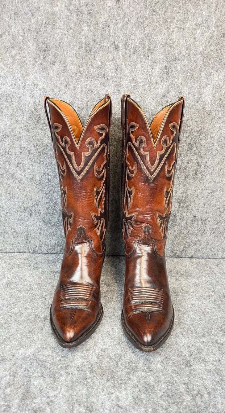 Vintage Boots Brown Leather Western Cowboy Boots Size 8